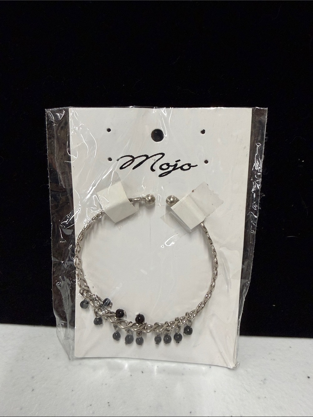Mojo Silver-Tone Black Beaded Cuff Bracelet – New